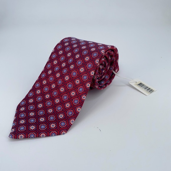 Eton Tie Mens One Size Red Blue Floral Silk Classic Fit‎ Necktie England Made